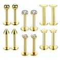 thumbnail image 5 of EHJRE 12 Pieces 16G Stainless Steel Lip Ears Labret Barbell Ear Studs CZ Encrusted Golden, 5 of 6