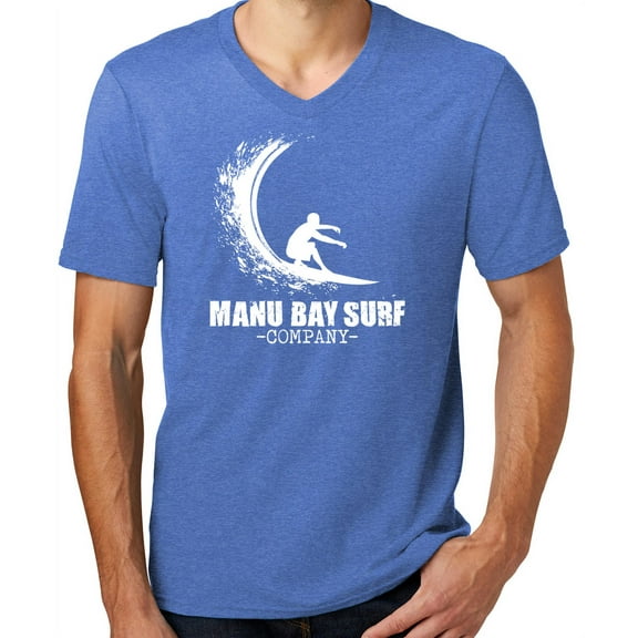 Mens Manu Bay Surf Company WHITE WAVE Surfer T-shirt, XL Heathered Royal