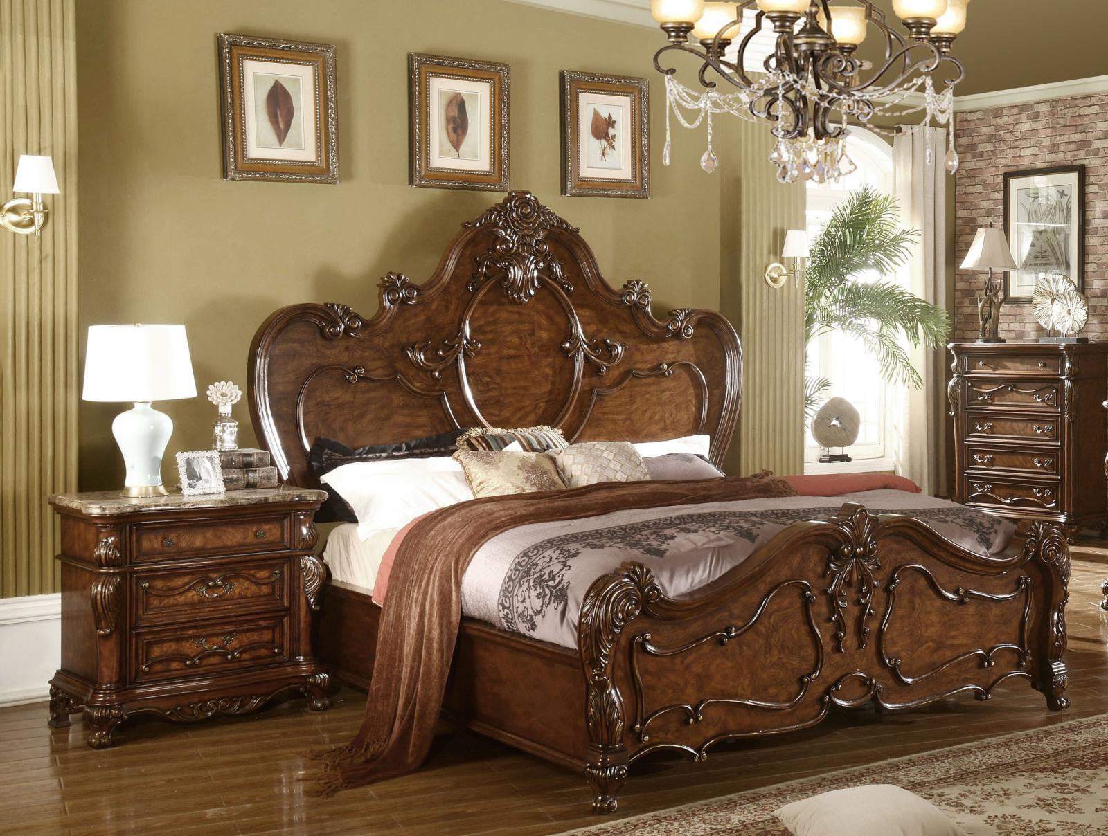 Traditional Cherry Oak Eastern King Size Bedroom Set 3 Pcs B7189 Mcferran
