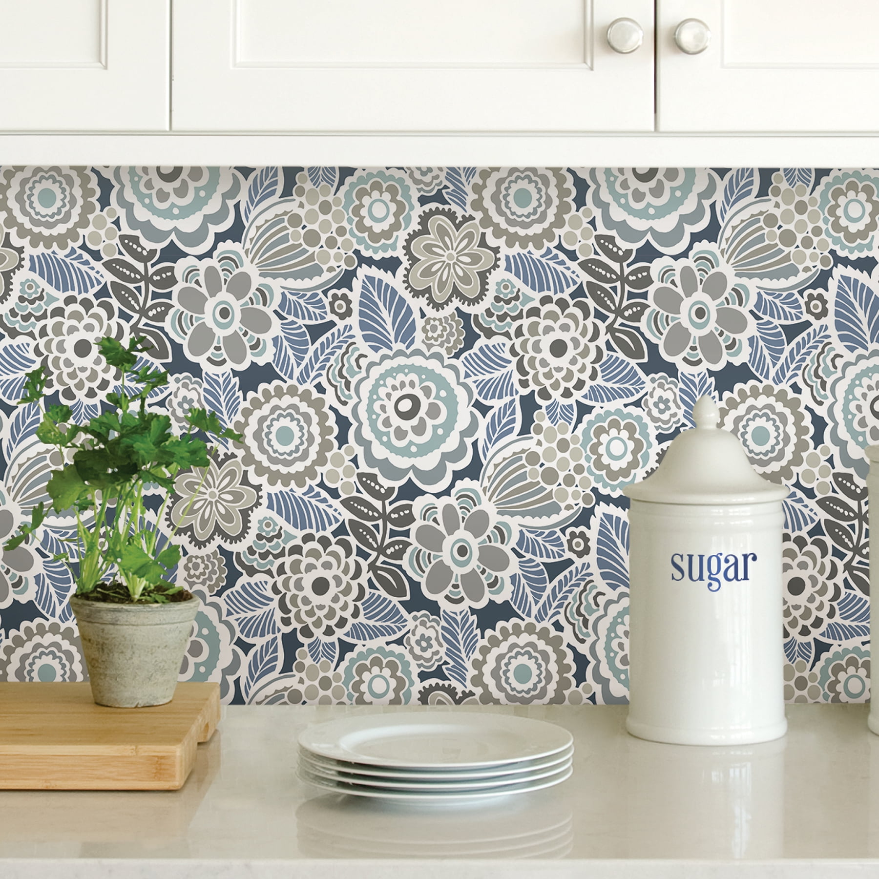 NuWallpaper Dream On Navy Vinyl Peel And Stick Wallpaper, 216-in by 20.5-in, 30.75 sq. ft.