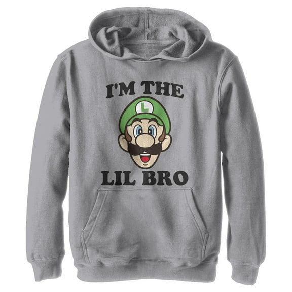Boy's Nintendo Luigi Little Brother Pull Over Hoodie Athletic Heather X Large