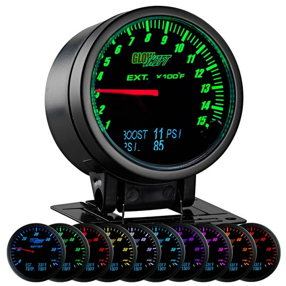 GlowShift 60mm 3in1 Black Exhaust Gas Temp w Digital Boost & Fuel Pressure Gauges