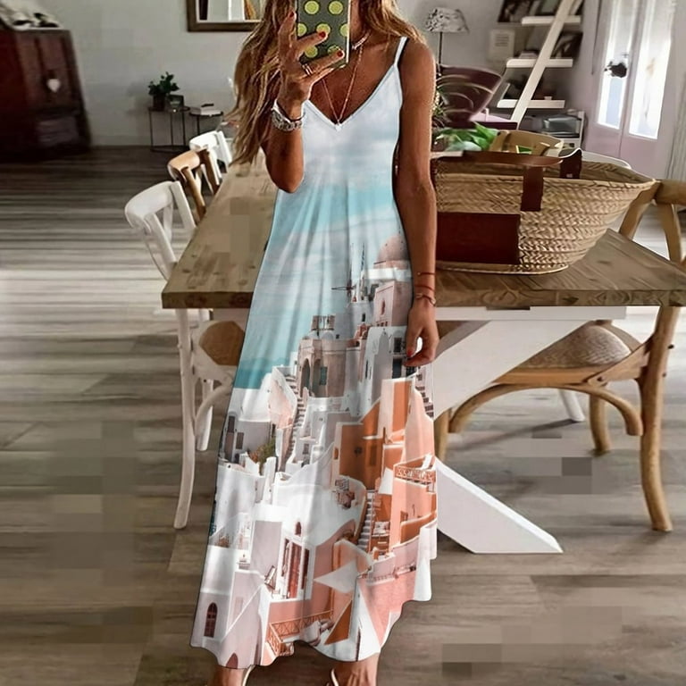 Santorini Oia Greece Sleeveless Dress clothing women summer Prom gown  dresses for official occasions evening dress woman