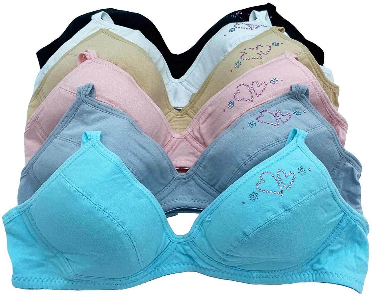 6 Pieces Wire Free No Padding Teenager Girl Cotton Junior Training Bra A Cup 