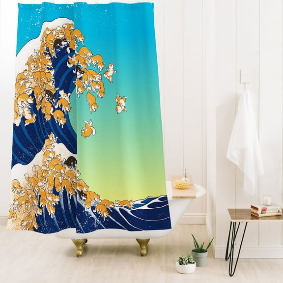 Society6 Big Nose Work Shiba Inu Great Waves Shower Curtain 71" x 74"