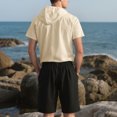 thumbnail image 5 of YHAJDS Mens 2 Piece Outfits Solid Color Linen Button Hooded Short Sleeve Shirt Shorts Summer Mens Beach Outfit Casual Vacation, 5 of 5