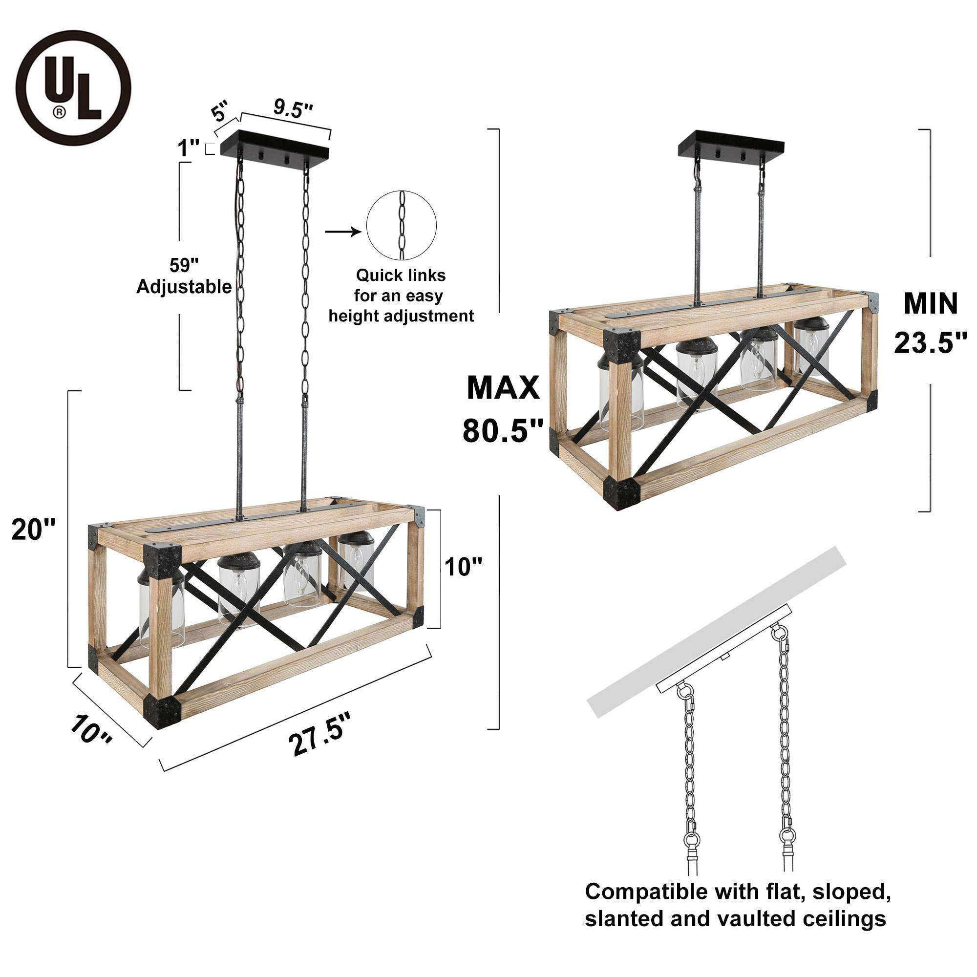 LNC 4-Light Classic Distressed Wood Rust Black Electric Square Farmhouse Chandelier