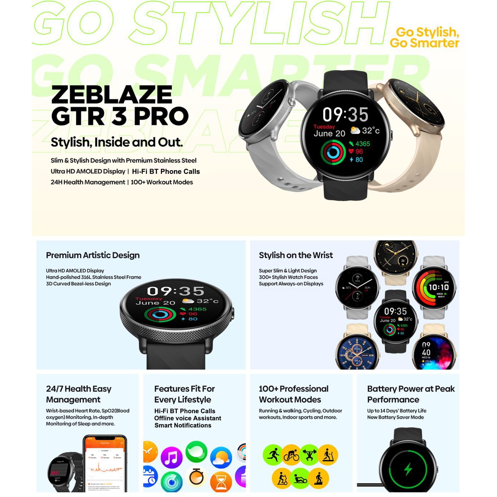 Zeblaze GTR 3 Pro Smart Bracelet Sports Watch 1.43 Inch AMOLED FullTouch Screen Fitness IP68 Waterproof BT Call Blood Oxygen Sleep Heart Rate Monitor Multiple Sports Mode Notification Call Walmart