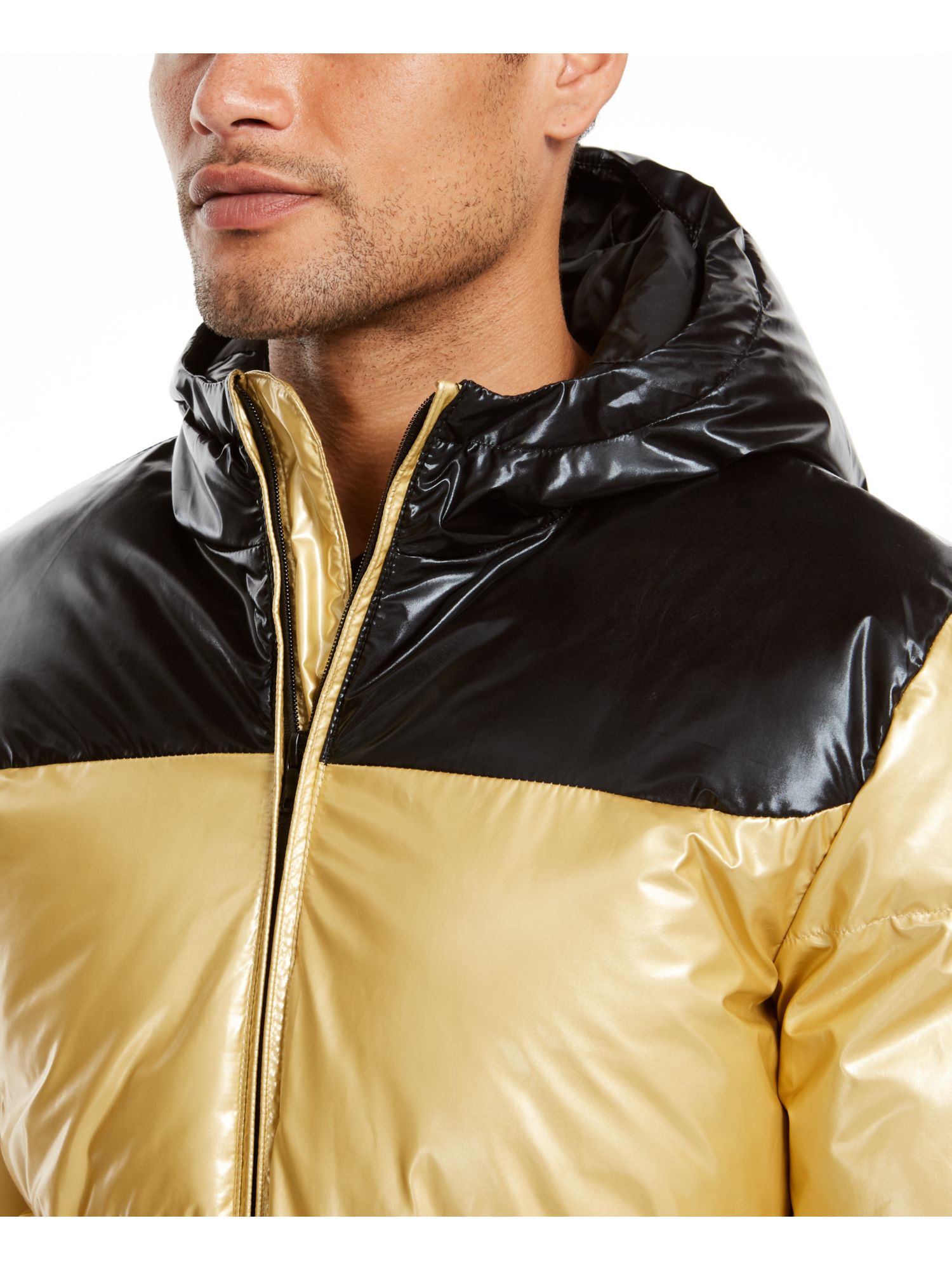 ALFANI Mens Gold Color Block Puffer 
