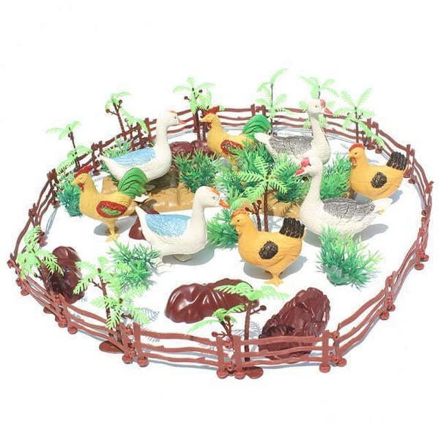 Bunblic 4x 55pcs Ferme Animaux Clôture Jouets Clôture Simulation Volaille Modèle Jouet pour Enfant