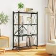 thumbnail image 2 of Furnibear 4-Tier Folding Storage Shelves with Wheels, Foldable Metal Rack, Collapsible Shelves for Garage, Kitchen, Basement, Black, 2 of 8