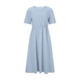 thumbnail image 4 of Sakmal Crew Neck Dresses for Women 2025 Short Sleeve Long T Shirt Blue Dresses ,Sizes S-2XL, 4 of 6