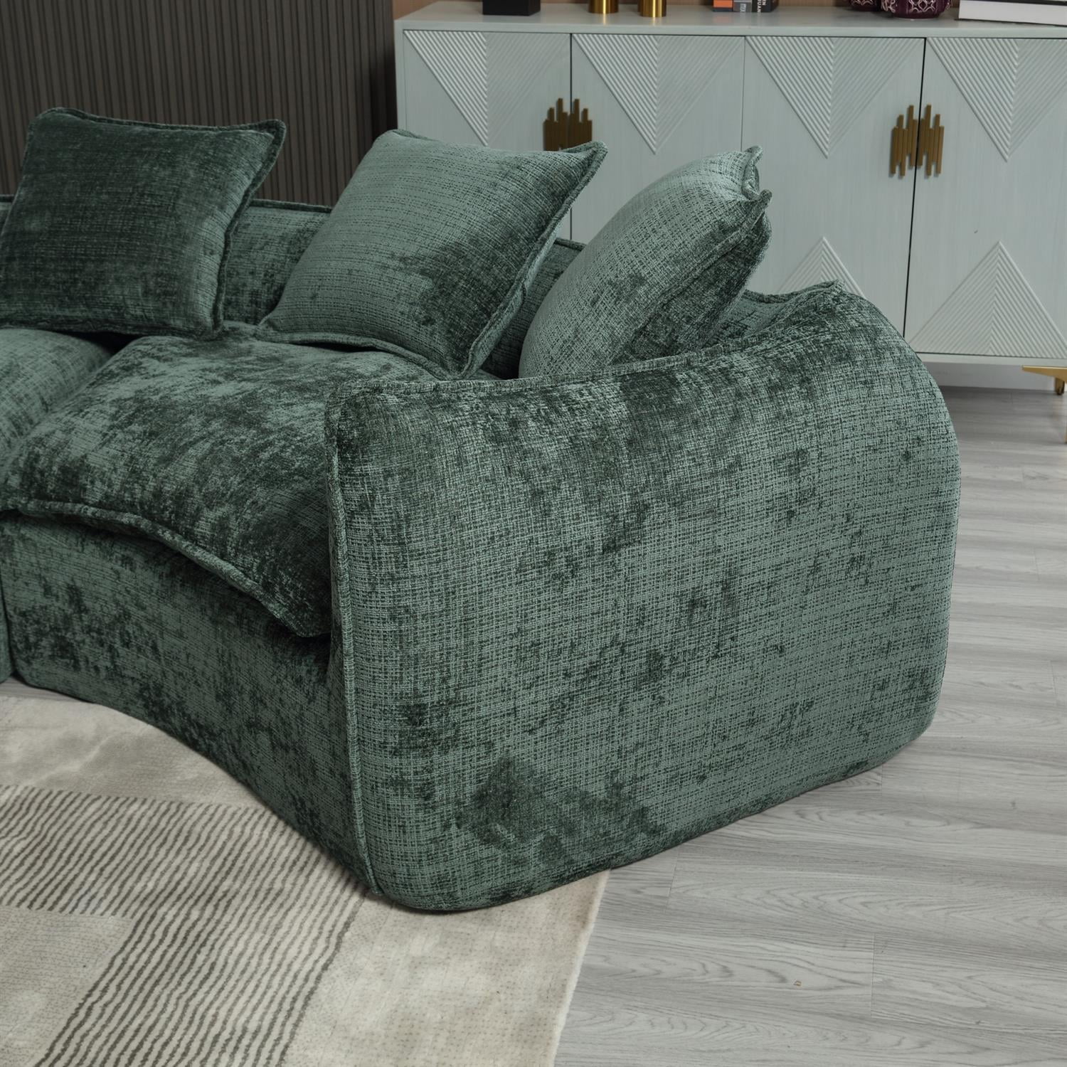 Demi Bonn 125" Modern Modular U-Shaped Sectional Sofa, Spacious 5-Seat Chenille Fabric Couch with Plush Pillows for Living Room, Minimalist Cloud-Style, Green