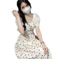 thumbnail image 1 of Vestido de manga abullonada, vestido de manga corta con estampado floral y mangas abullonadas, vestido con lazo en la espalda, uso práctico, 1 of 9