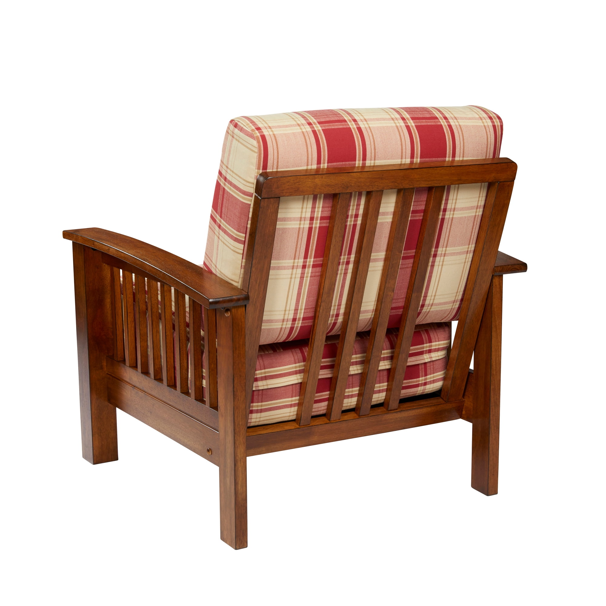 mission style armchair with exposed wood frame