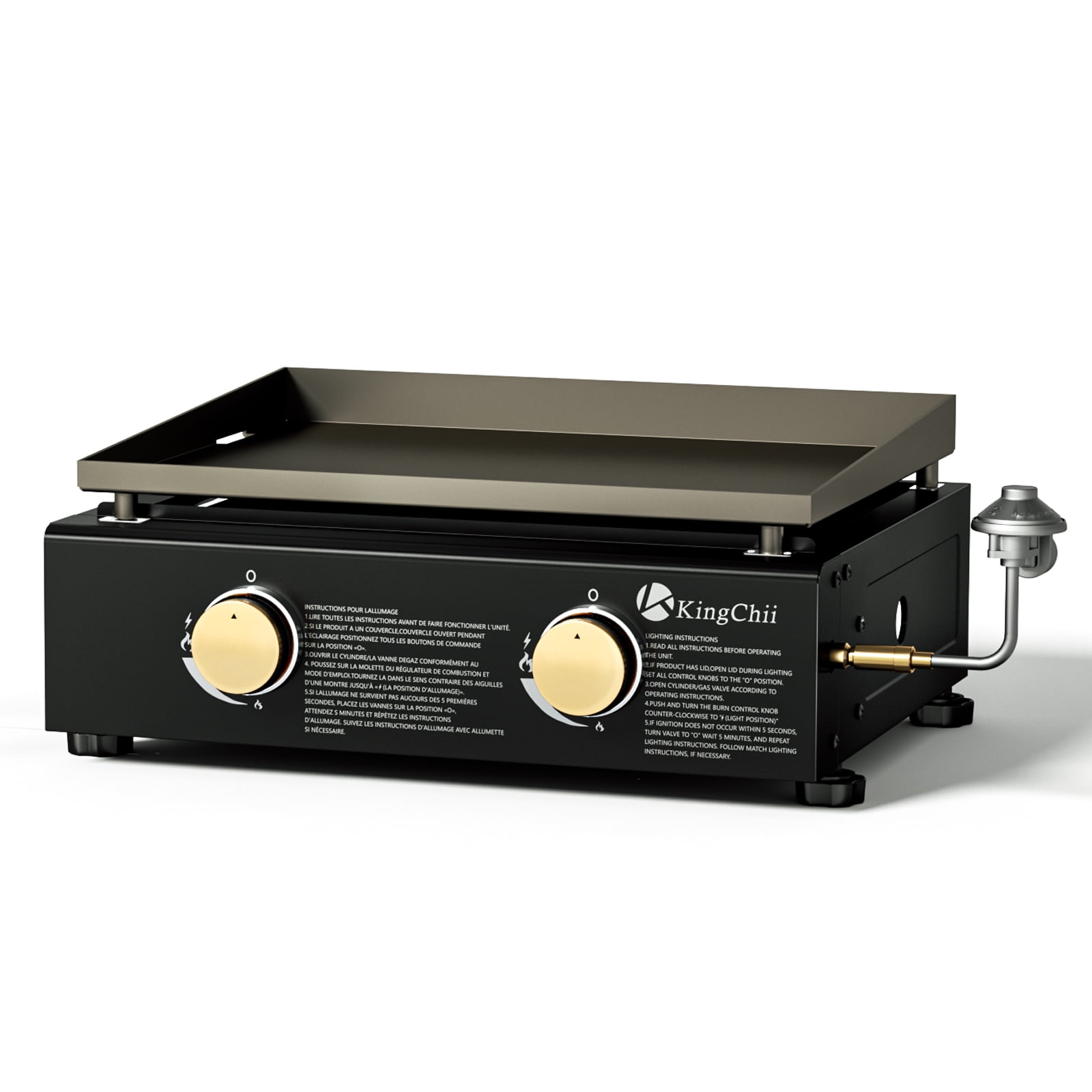 KingChii Portable 2-Burner 18.5" Propane Griddle Table Top Gas Grill Griddle in Black for Camping, Tailgating, BBQ, Backyard & Patio