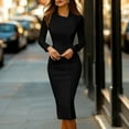 thumbnail image 3 of Ohufall Formal Dresses for Women Long Sleeve Button Front Slim Dresses Back Slit Solid Work Bodycon Dresses, 3 of 7