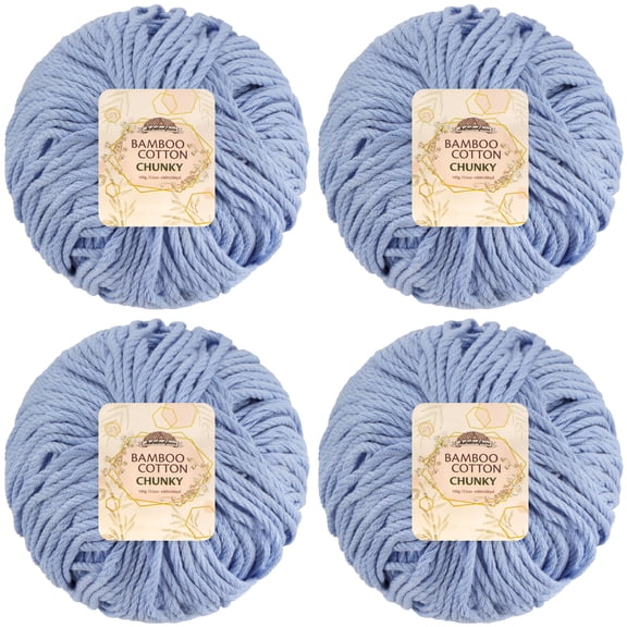 JubileeYarn Bamboo Cotton Chunky Yarn - 100g/Ball - Glacier Blue - 4 Balls