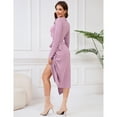 thumbnail image 4 of Women's V Neck Long Sleeve Knit Wrap Slit Mid Dress Tied Bodycon Dress, 4 of 5