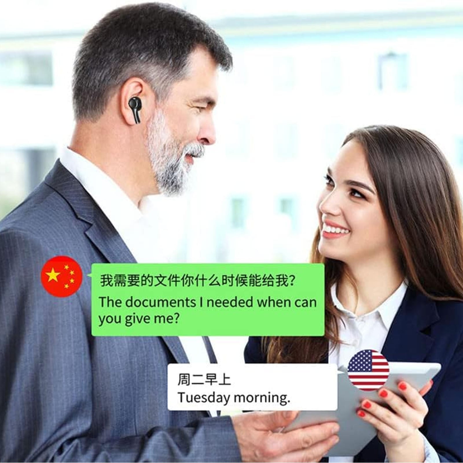 UTXQFD Bluetooth Language Translator Earbuds, Support 144 Languages 3 Translation Modes Smart Wireless Language Translator Earphone for Travelling Calling Learning Business