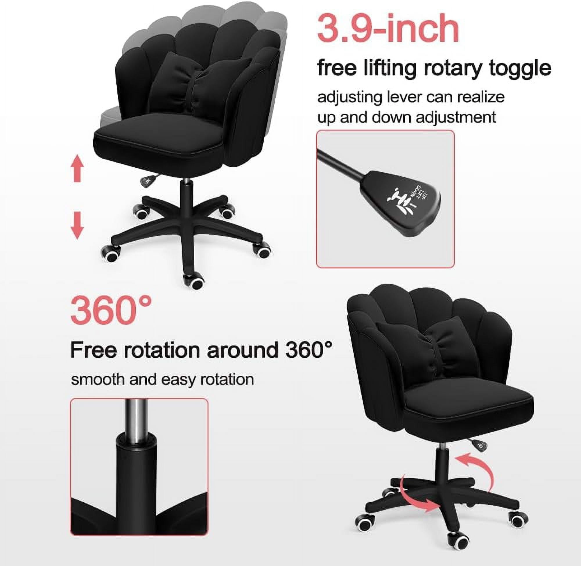 WXJHL Office Chair Cute Petal Desk Chair, Modern Fabric Home Butterfly Chairs Height Adjustable Chair Makeup Chairs Computer Chairs（Black）