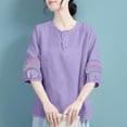 thumbnail image 7 of fatyb Plus Size Linen Shirts Embroidery Short Sleeve Button up Vintage Tops Casual Boho Blouses for Women, 7 of 7