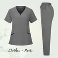 thumbnail image 2 of WTOBBY Plus Size Women's Quick-Dry Short Sleeve V-Neck Scrubs Set with Pockets, Solid Color Nursing Uniform, 2-Piece Medical Workwear for Healthcare Professionals,Gray XL, 2 of 3