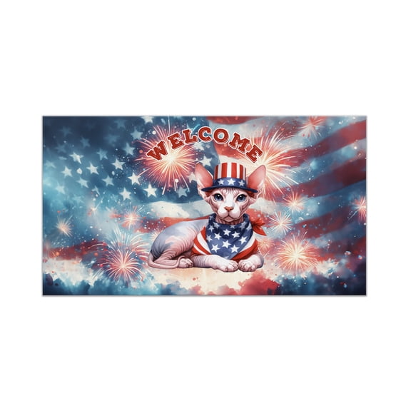 Sphynx Patriotic Welcome for 4Th of July Independence Day Doormat Cat Lover Kitten Owner Gifts Idea Indoor Outdoor Welcome Mat - 00010