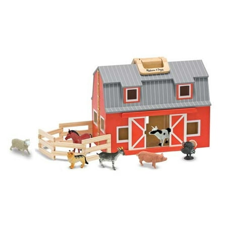 Melissa & Doug Fold and Go Wooden Barn With 7 Animal Play