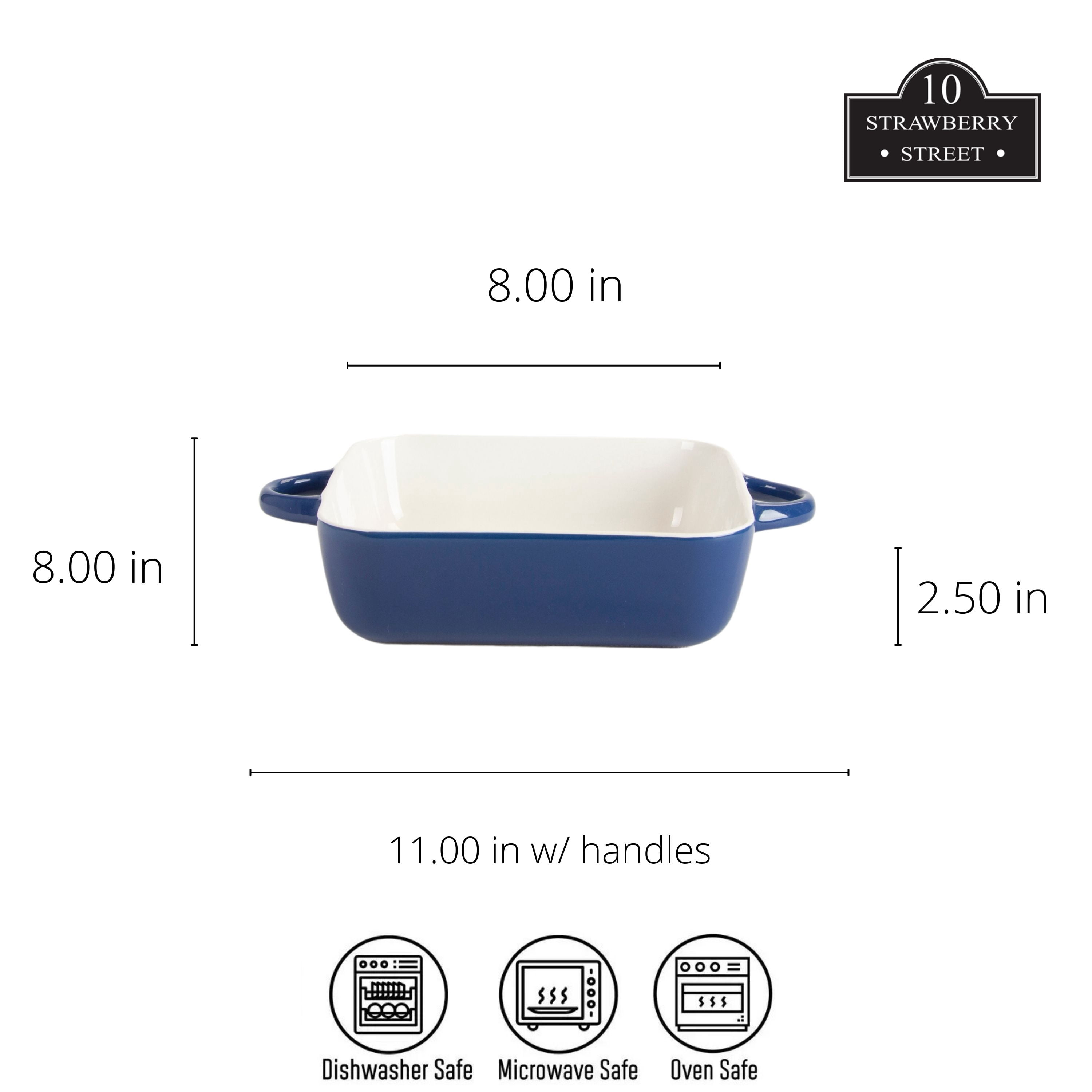10 Strawberry Street Sienna Square 10" and 8" Stoneware Bakeware Set of 2, Blue