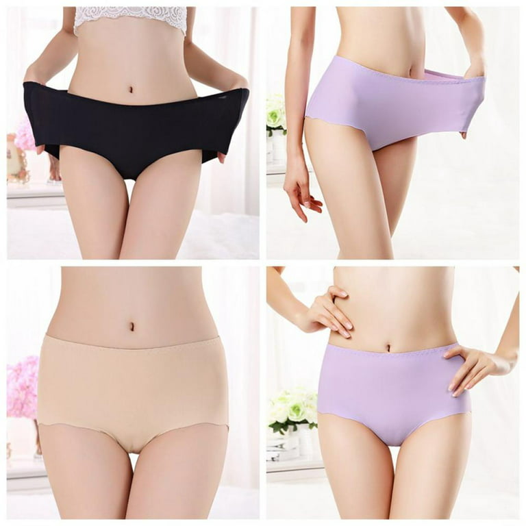 Popvcly Women Silk Ice Ultra-Thin Quick Dry One Piece Seamless Sexy Stretch  Mid Waist Panties Underwear Briefs 