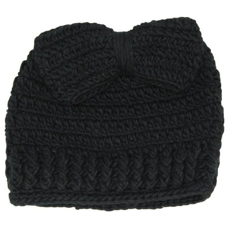 Best Winter Hats Womens Crochet Messy Bun/Ponytail Beanie W/Large Bow -