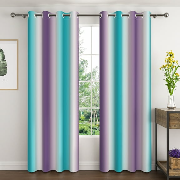 Lfeey Ombre Room Darkening Curtains 84 inches Length, Grommet Window Drapes for Bedroom, Teal and Purple, 2 Panels