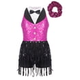 thumbnail image 3 of TiaoBug Kids Girls Sequins Tassel Latin Jazz Leotard Tango Rumba Samba Salsa Dance Dress with Hair Band Hot Pink 16, 3 of 7