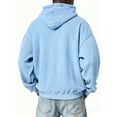 thumbnail image 4 of Men’s Ribbed Knit Pullover Hoodie Long Sleeve Drawstring Hooded Sweatshirt Casual Relaxed Fit Kangaroo Pocket Top Light Blue L, 4 of 4