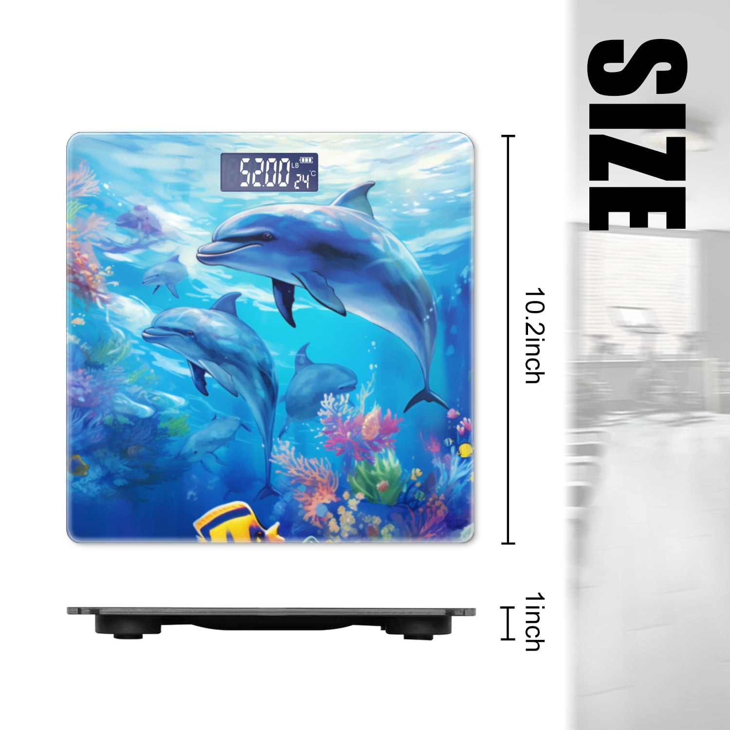 Bathroom Scale, Highly Accurate Digital Body Scale,Precisely Measures Weight up to 400 lbs-Dolphins Surrounded By Colorful Coral Reefs And Small Fish