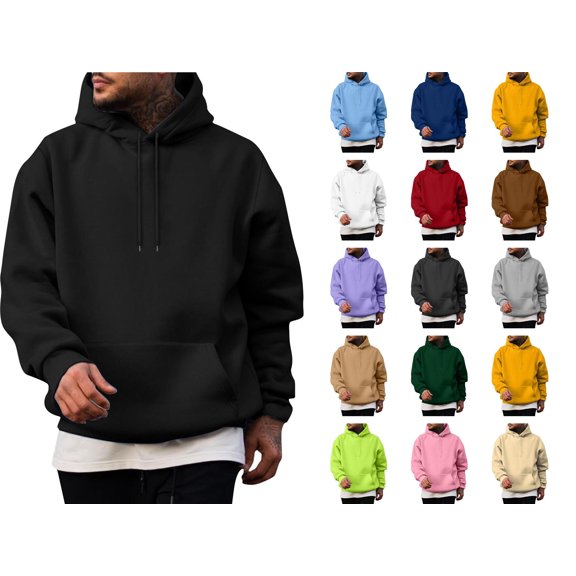 Husipze Hoodie for Men Fleece Pullover Casual Long Sleeve Drawstring Hooded Sweatshirt with Pocket Black S