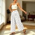 thumbnail image 4 of KLHDSF Pants For Women Polka Dot Wide Leg Cropped Pants with Pockets Casual Elastic Waist Summer Trousers WhiteM, 4 of 4