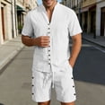 thumbnail image 2 of JAJAHO Mens Linen Shirt And Shorts Set Summer Short Sleeve Casual Breathable Comfortable Solid Color V Neck Shirts For Business Travel 2 Piece Versatile Outfit, 2 of 5