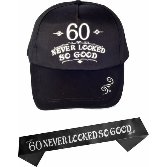 MEANT2TOBE Black 60th Birthday Accessories for Men: Hat, Sash, and Baseball Cap - 60 Never Looked So Good!