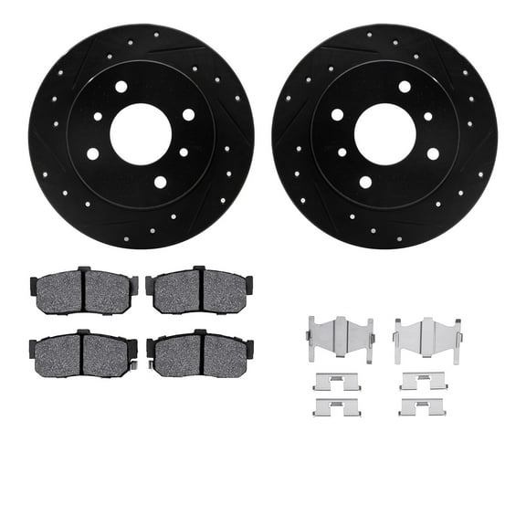 Dynamic Friction Company Rear Brake Rotors-Drilled and Slotted-Black with 5000 Advanced Brake Pads includes Hardware 8512-67038