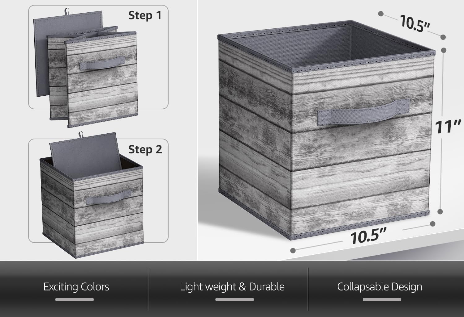 Sorbus 11" Foldable Fabric Storage Cube Bin, Wood Gray (2 pack)