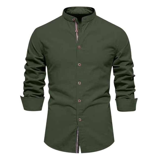 LOVZFMLL Men's Shirts, Solid Essential Button-Down Shirt, Everyday Versatile V-Neck, Relaxed Fit Long Sleeve Fall Clothes