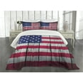 thumbnail image 3 of Ambesonne Grunge Quilted Bedspread Set 3 Pcs, July Fourth Freedom Day, King Size, Dark Coral Blue White, 3 of 5