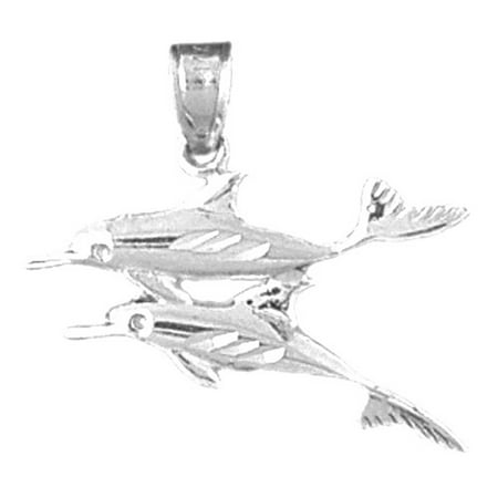 14K White Gold Dolphin Pendant - 22 mm