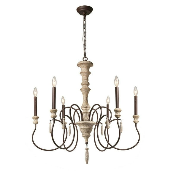 LNC 6-Light Distressed Wood French Country/Cottage Candle Linear LED Chandelier