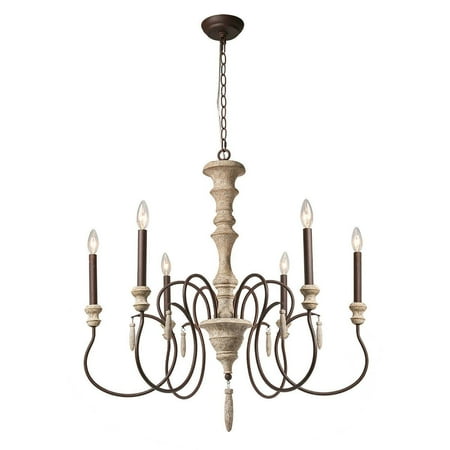 

LNC 6-Light Distressed Wood French Country/Cottage Candle Linear LED Chandelier