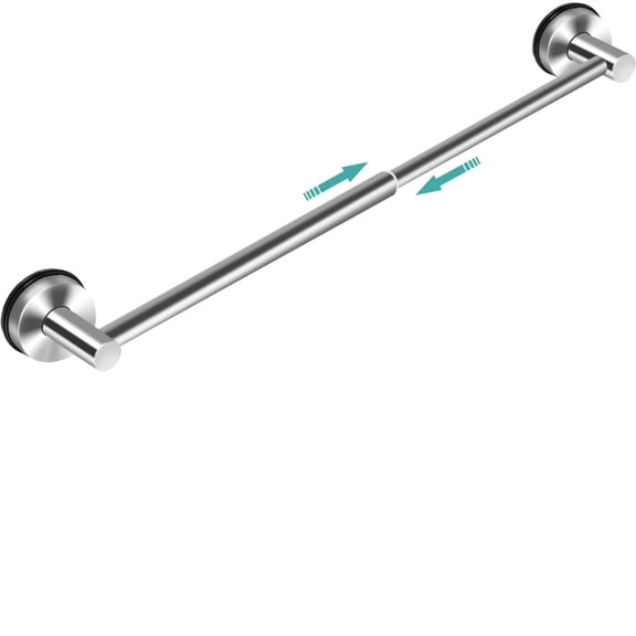 Adjustable Suction Cup Towel Bar for Bathroom Wall,11.3Inch~22.2 Inch Towel Racks for Bathroom,Stainless Steel Bath Towel Holder for Shower(Brushed Silver)