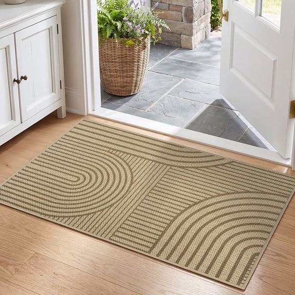 Ivalue Sturdy Front Door Mat 35" x 23" Welcome Door Mats,Non Slip Entry Mat Washable Absorbent Doormat Entryway Carpet for Floor,Brown