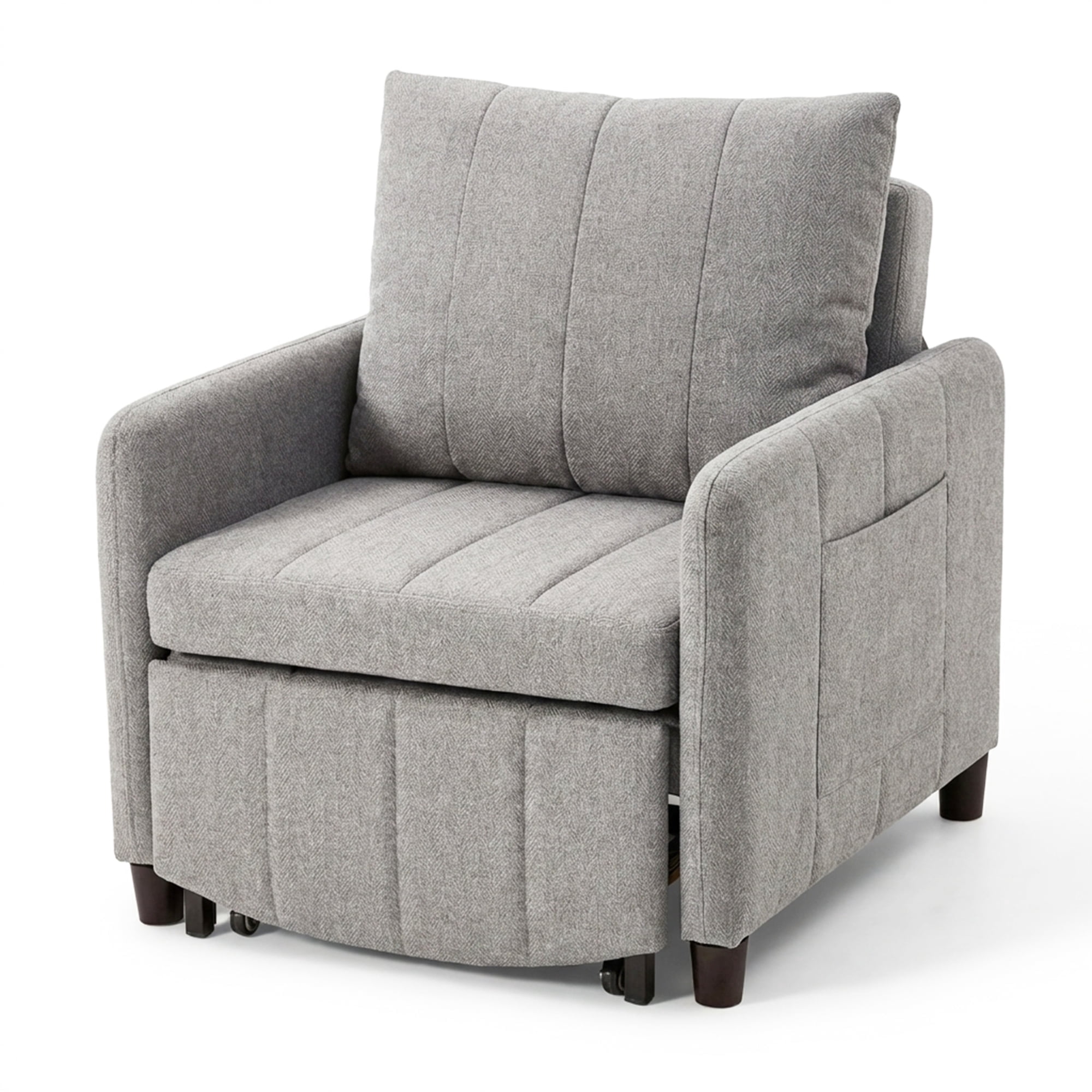YIKEMA 4-in-1 Convertible Sleeper Chair Bed, 84 Inch Extra Long Pull Out Sofa for Tall Guests, Adjustable Backrest Lounge with Side Storage & Metal Frame, 500 lbs Capacity, Light Gray